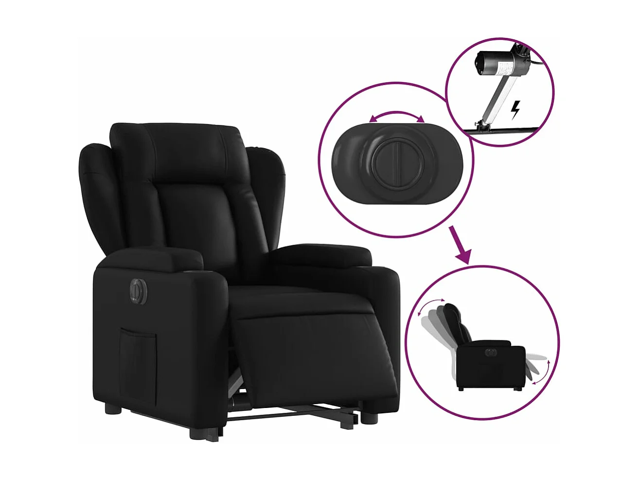 Fauteuil inclinable électrique noir similicuir