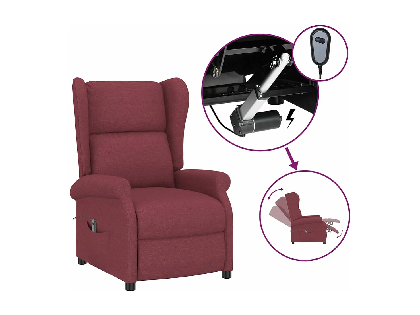 Fauteuil elektrisch verstelbaar stof wijnrood