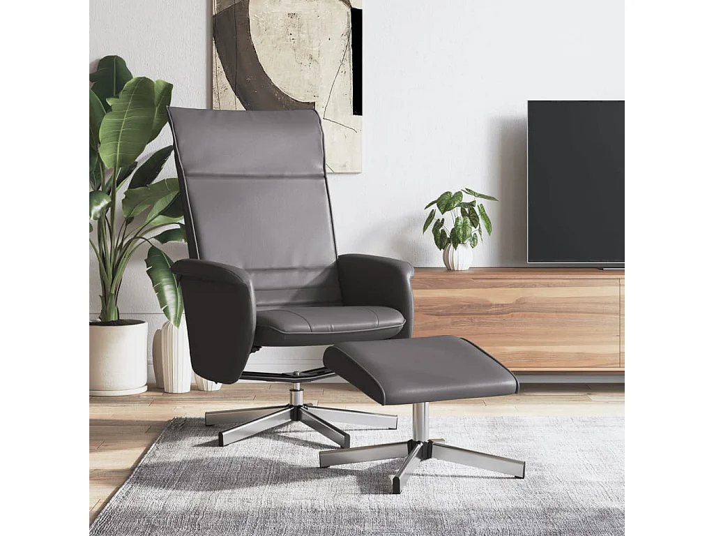Fauteuil inclinable avec repose-pied gris similicuir