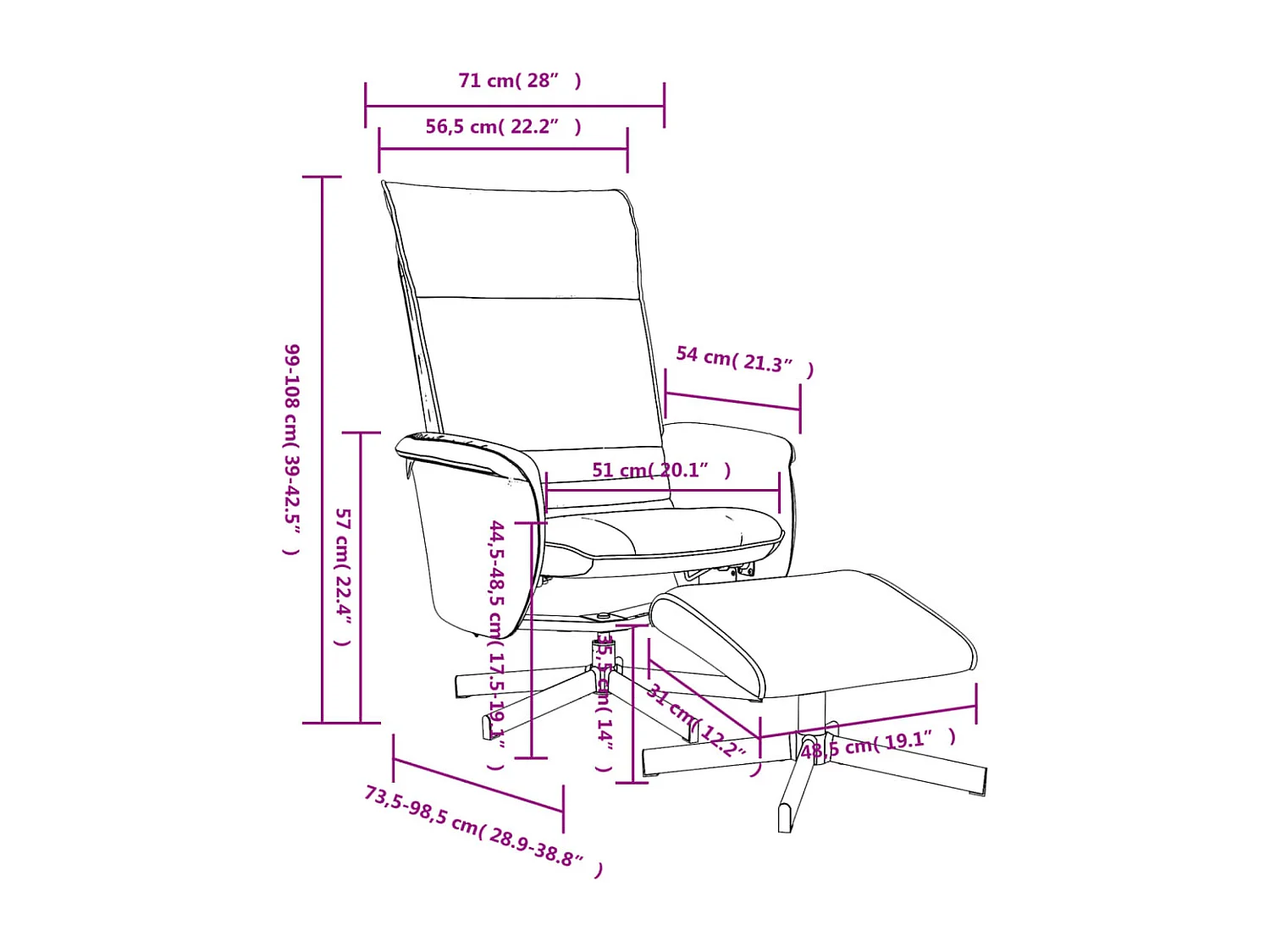 Fauteuil inclinable avec repose-pied gris similicuir