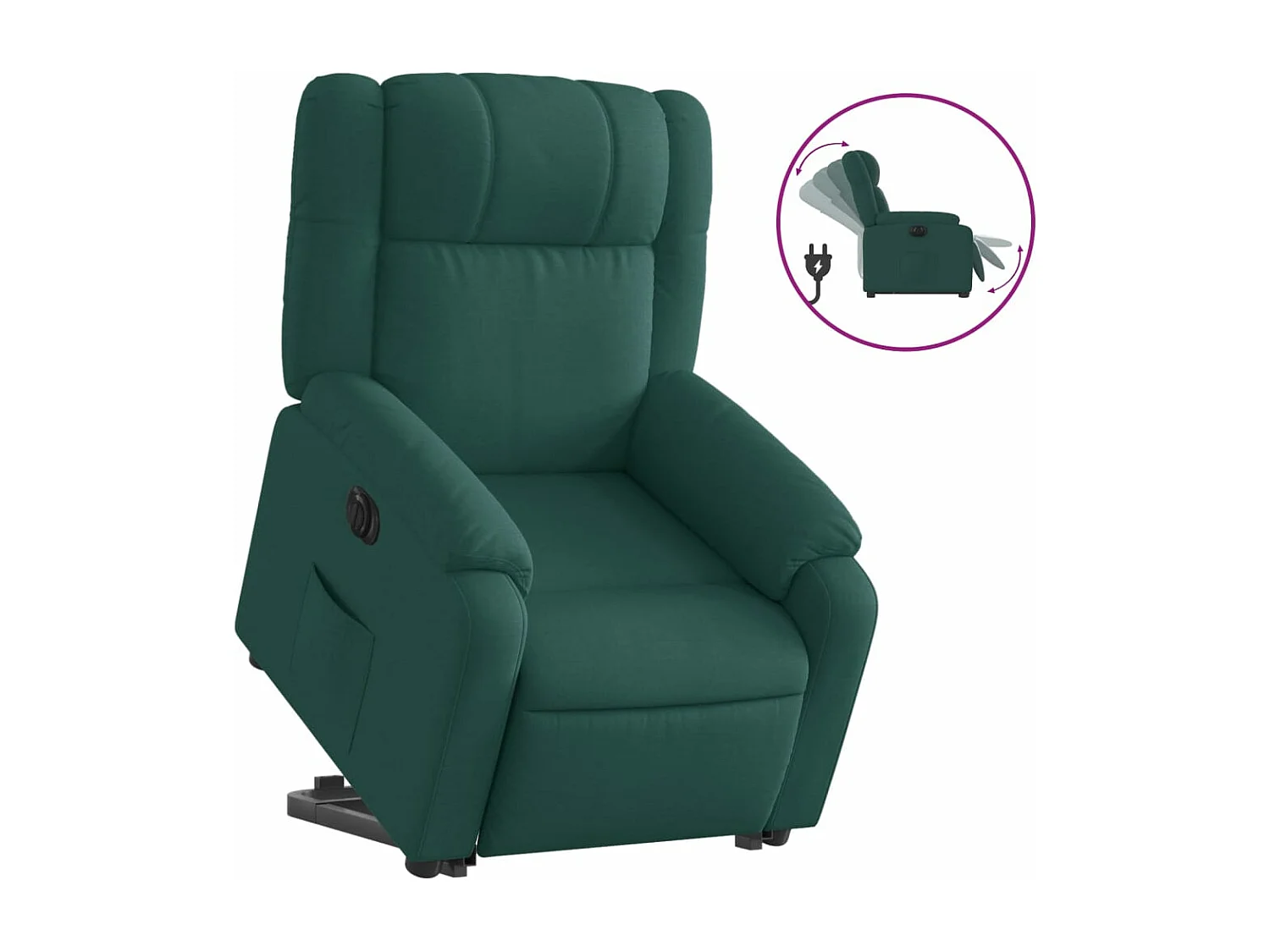 Sillón eléctrico reclinable elevable de tela verde oscuro