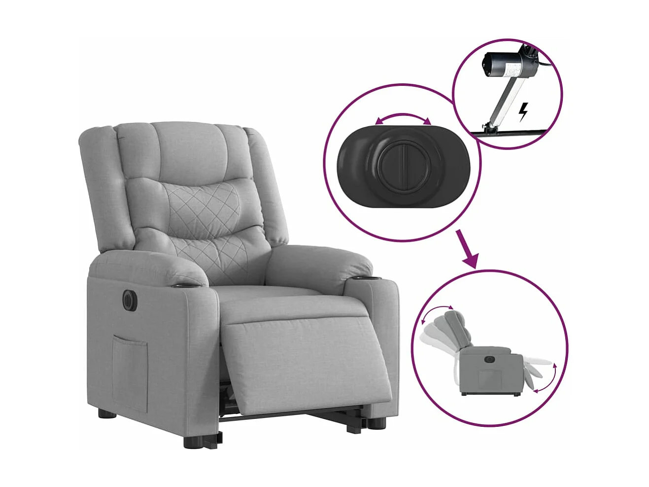 Fauteuil inclinable électrique gris clair tissu