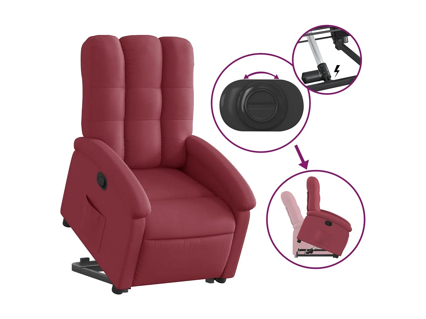 Sillón reclinable elevable tela rojo tinto