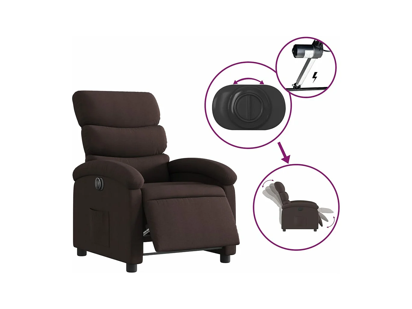 Fauteuil inclinable électrique Marron foncé Tissu