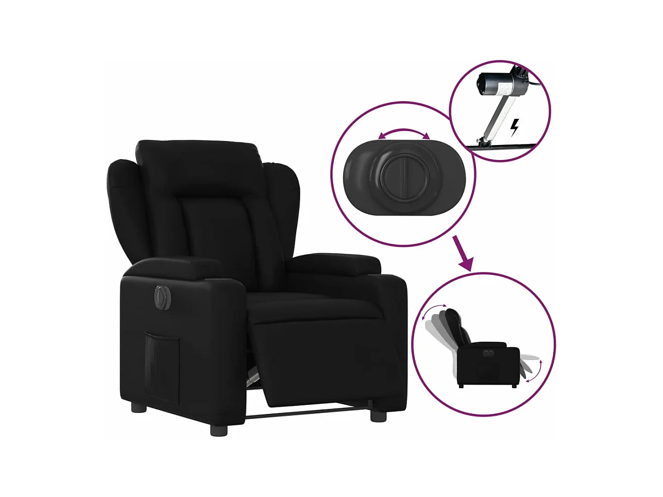 Fauteuil inclinable électrique Noir Similicuir