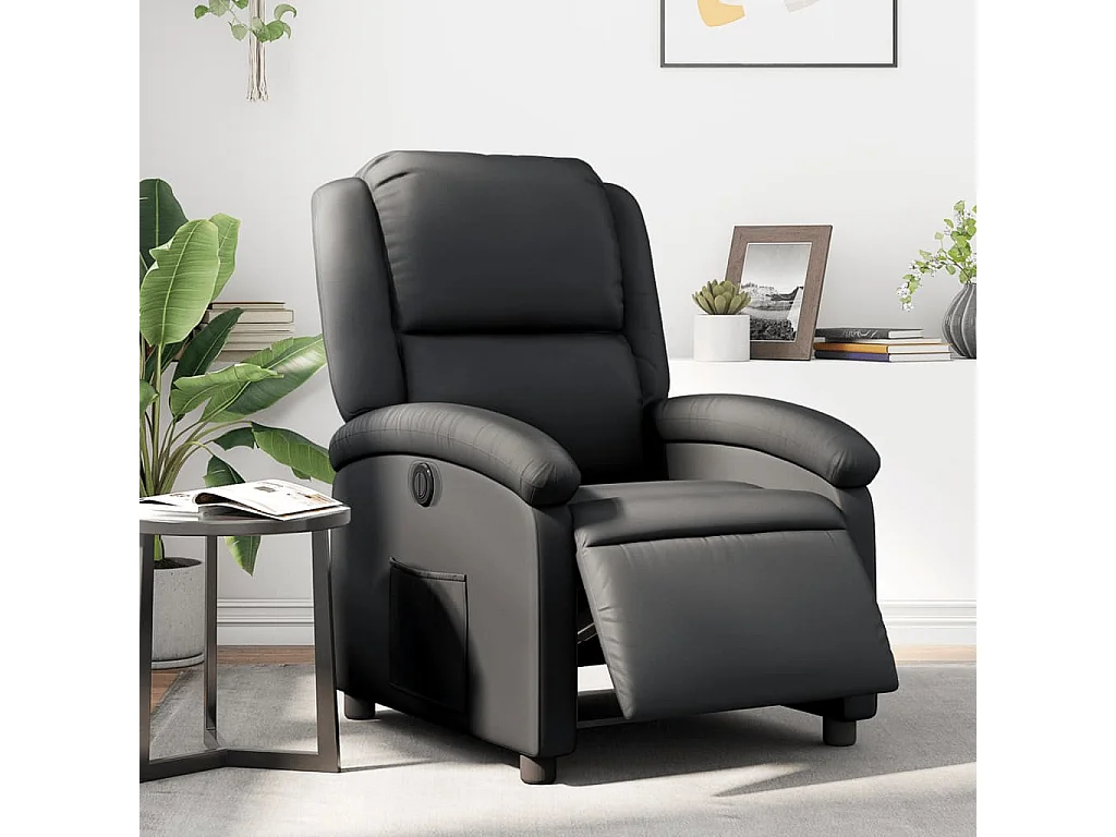 Fauteuil elektrisch verstelbaar echt leer zwart