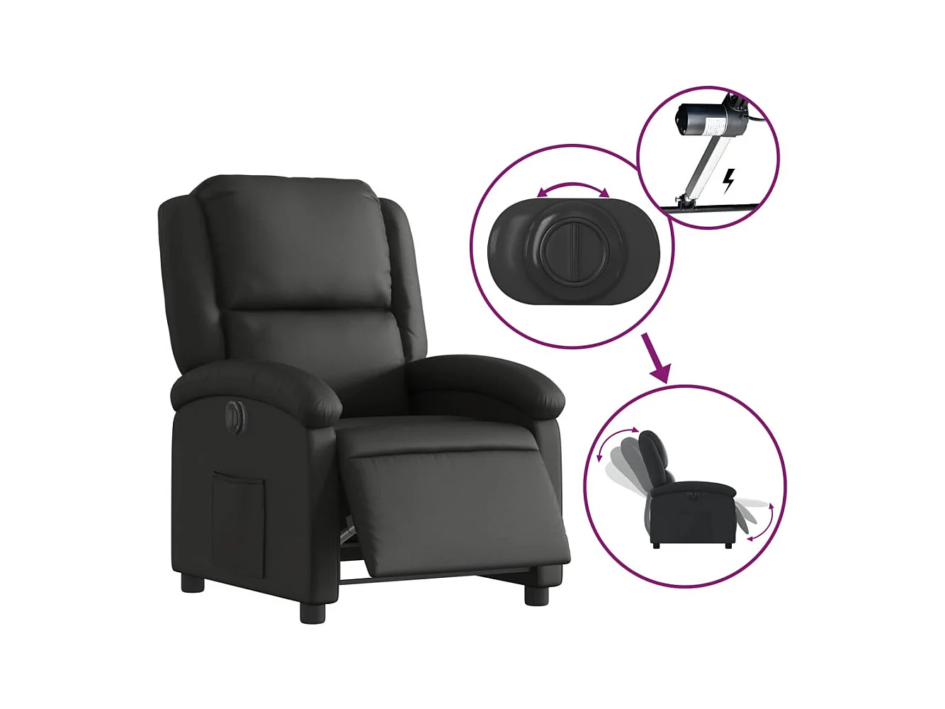 Fauteuil inclinable électrique noir cuir véritable