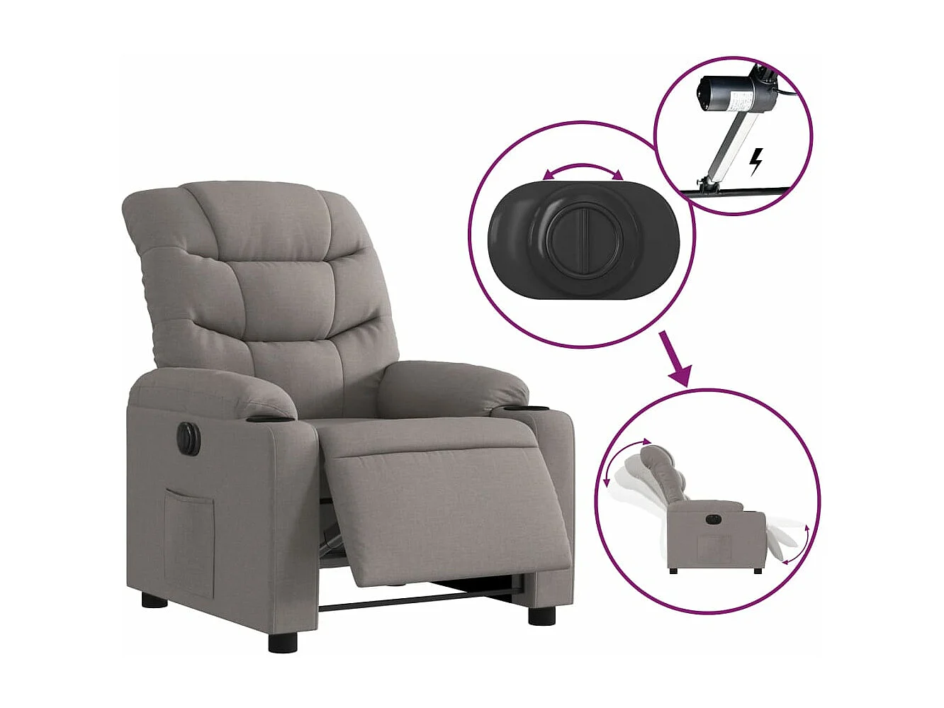 Fauteuil inclinable électrique Taupe Tissu