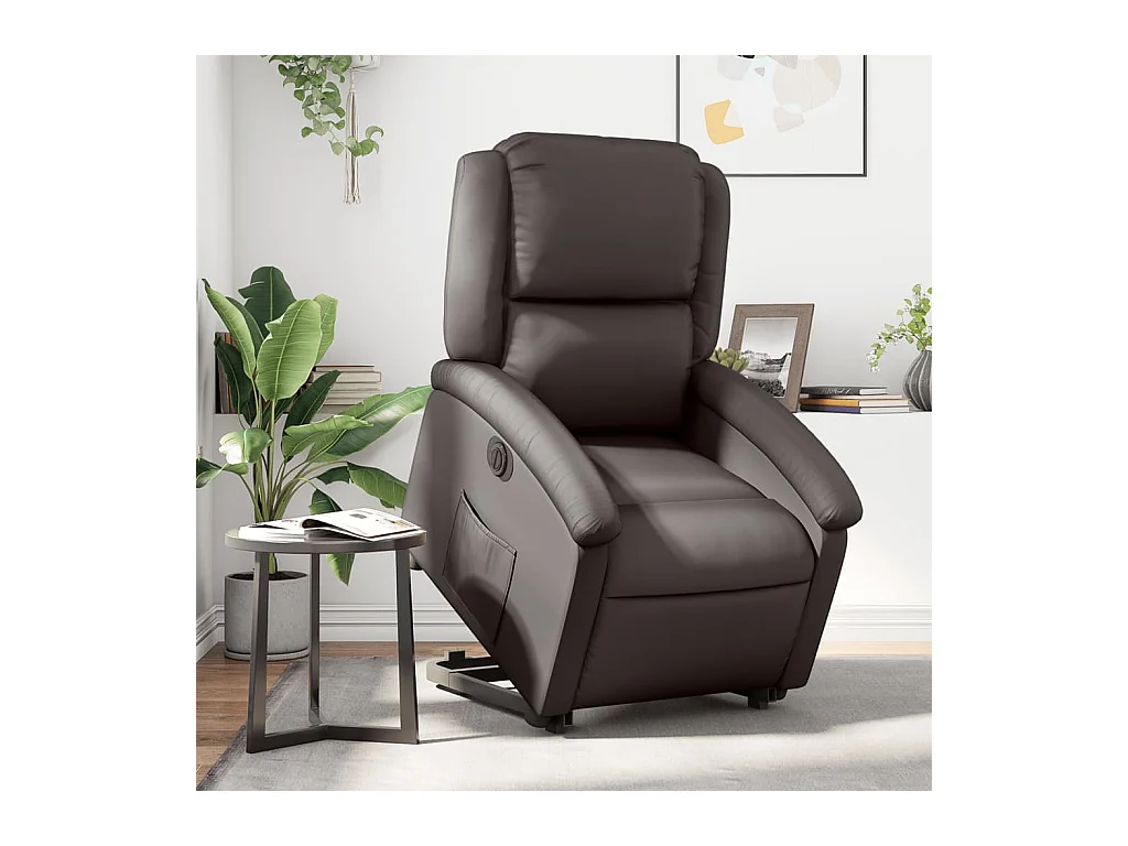 Fauteuil inclinable électrique marron foncé cuir véritable