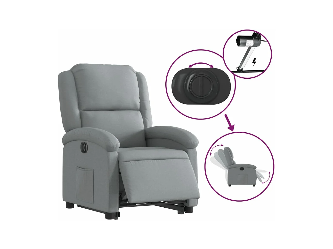 Fauteuil inclinable électrique gris clair tissu