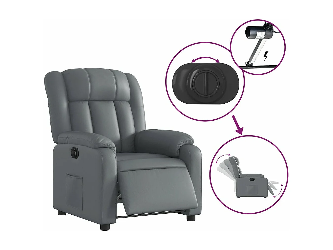 Fauteuil inclinable électrique Gris Similicuir