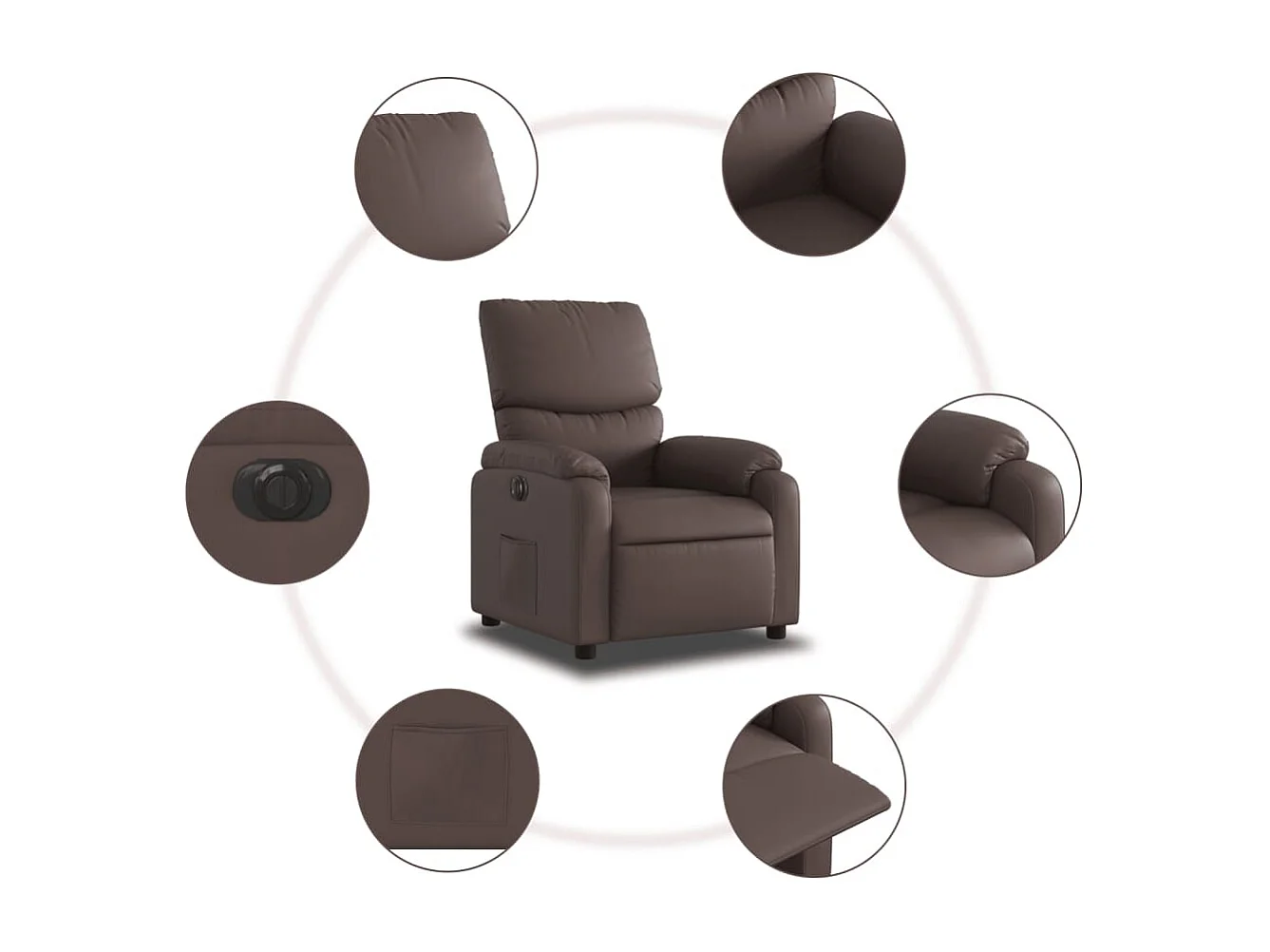 Sillón reclinable eléctrico de cuero sintético marrón