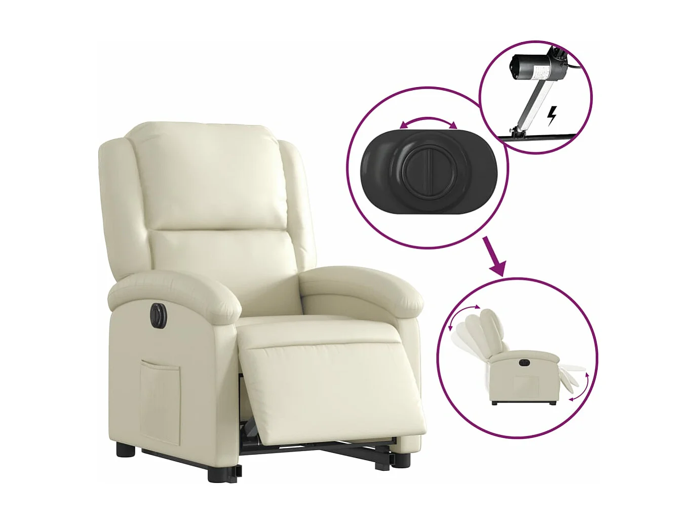 Fauteuil inclinable électrique crème similicuir