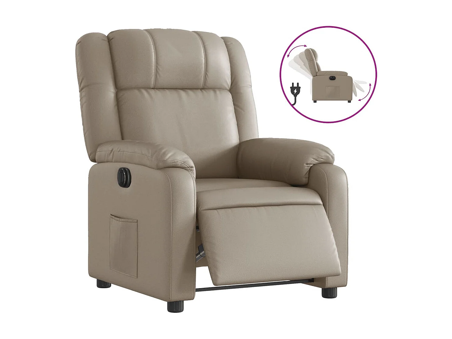 Sillón reclinable eléctrico de cuero sintético color capuchino