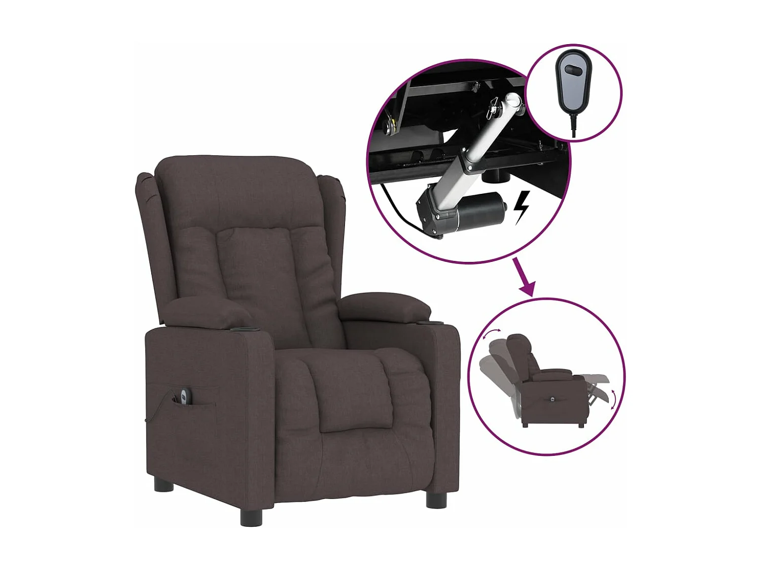 Fauteuil inclinable électrique Marron foncé Tissu