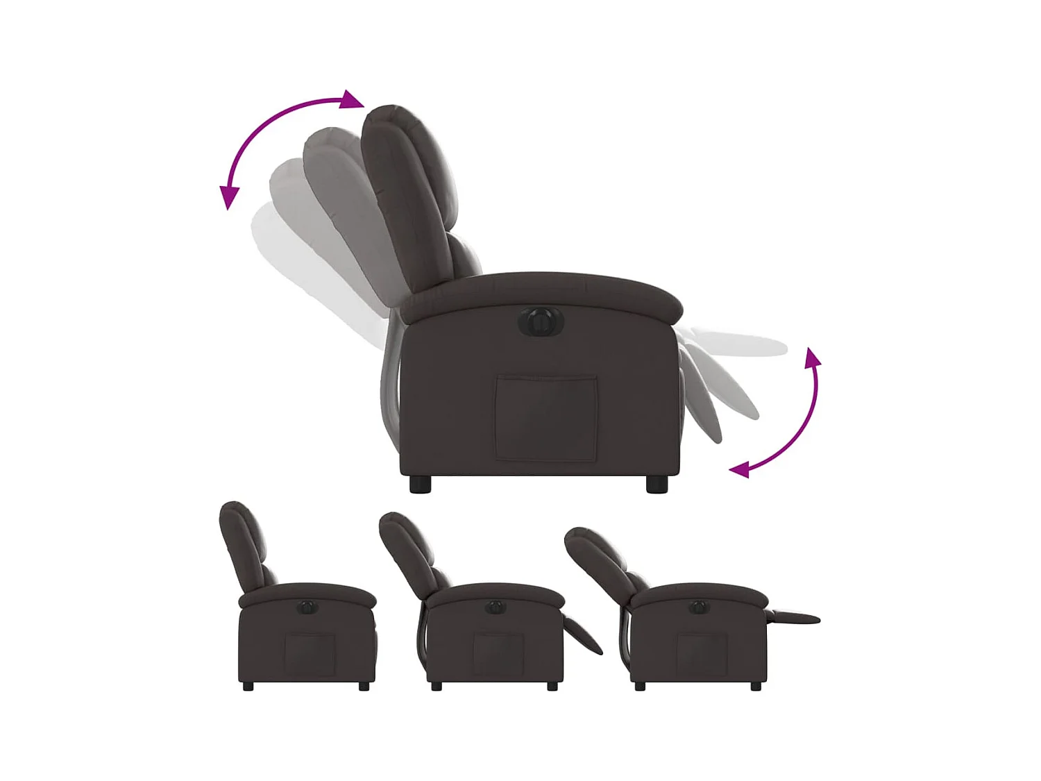 Fauteuil verstelbaar elektrisch echt leer donkerbruin