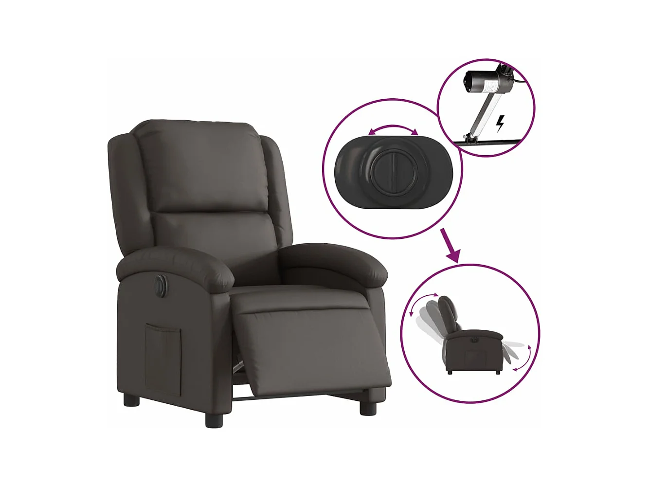 Fauteuil inclinable électrique marron foncé cuir véritable