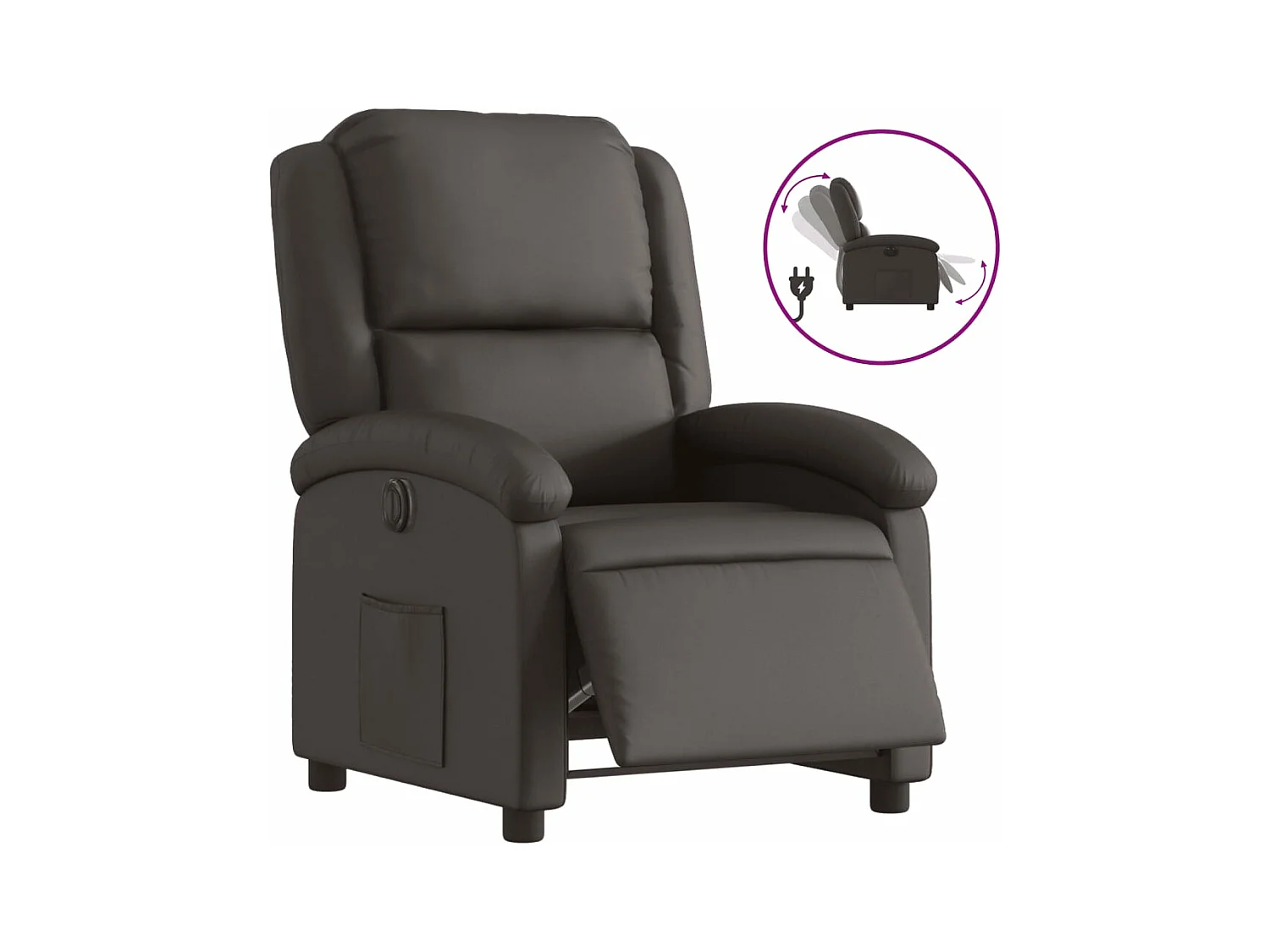 Fauteuil inclinable électrique marron foncé cuir véritable