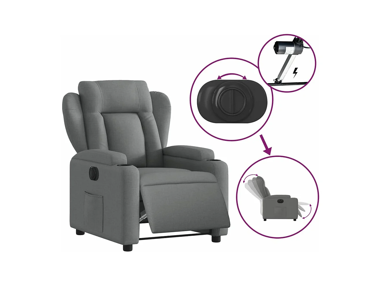 Fauteuil inclinable électrique Gris foncé Tissu