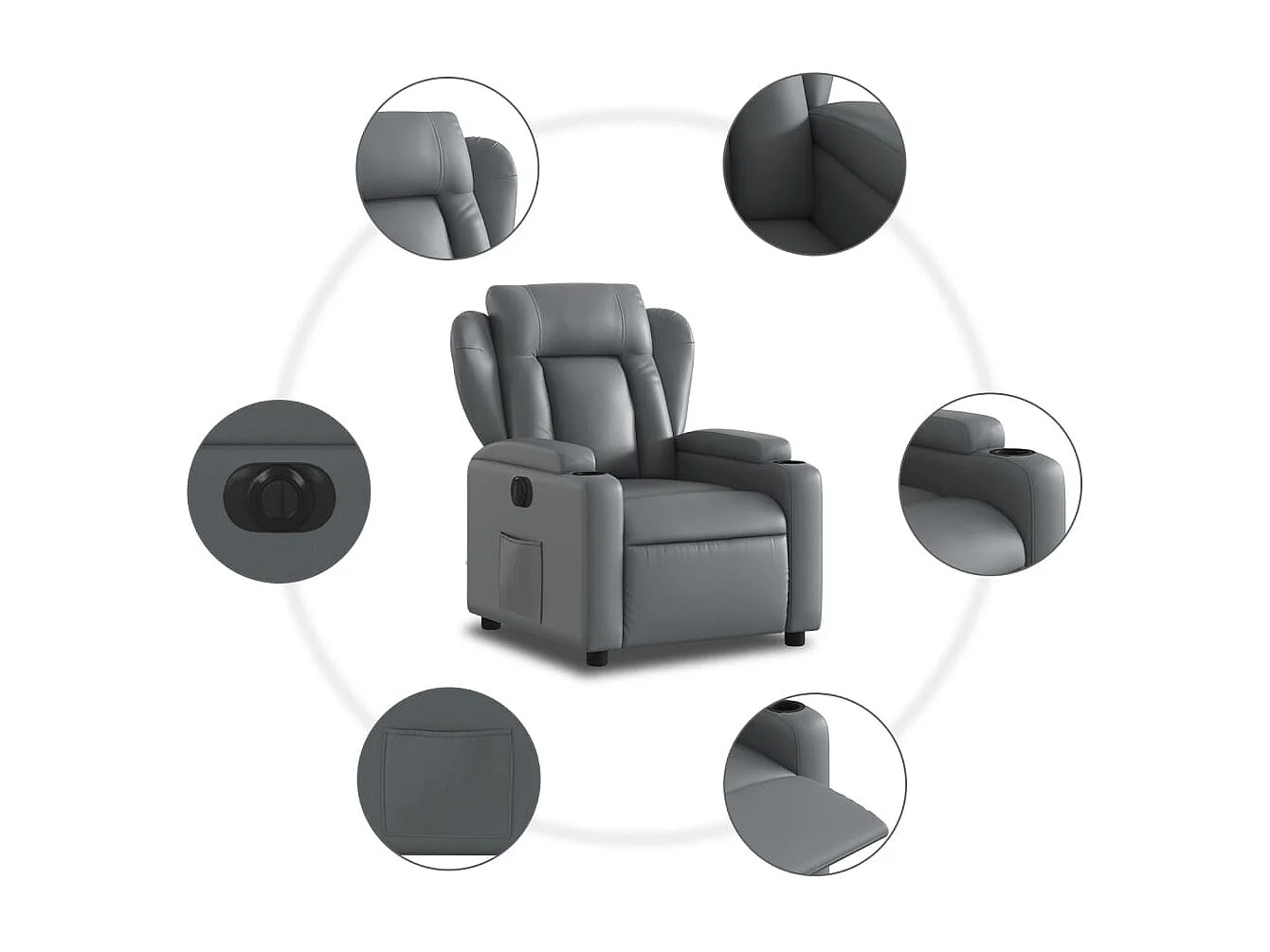 Sillón reclinable eléctrico de cuero sintético gris
