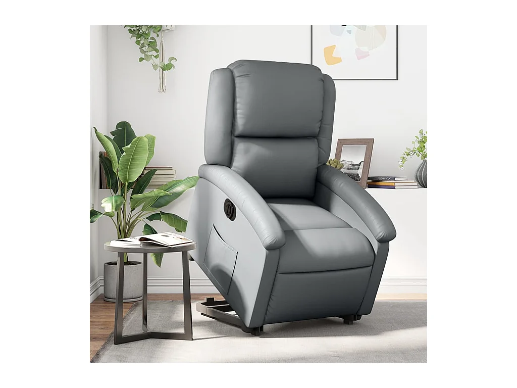 Sillón reclinable elevable eléctrico de cuero sintético gris