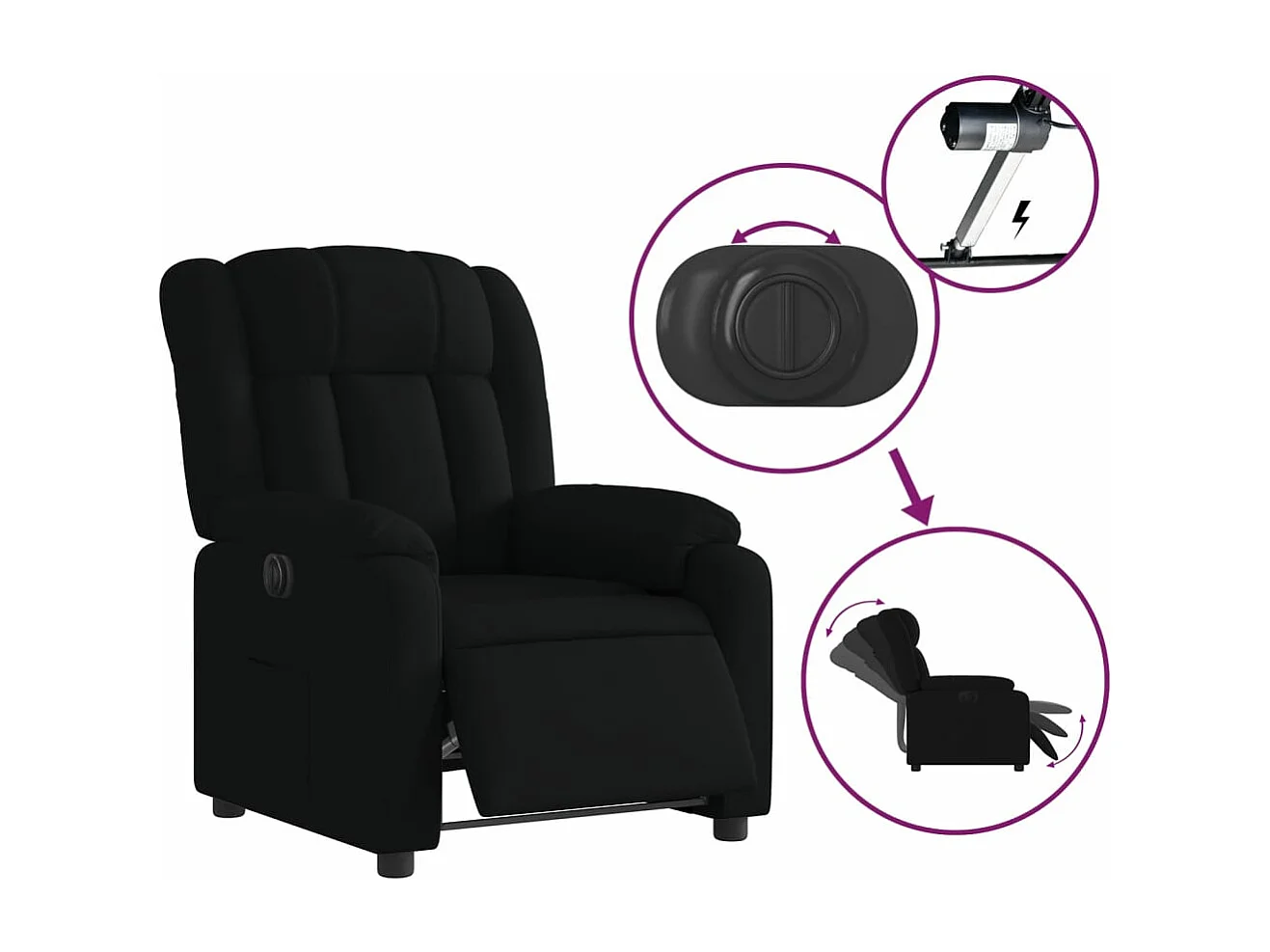 Sillón reclinable eléctrico de tela negro