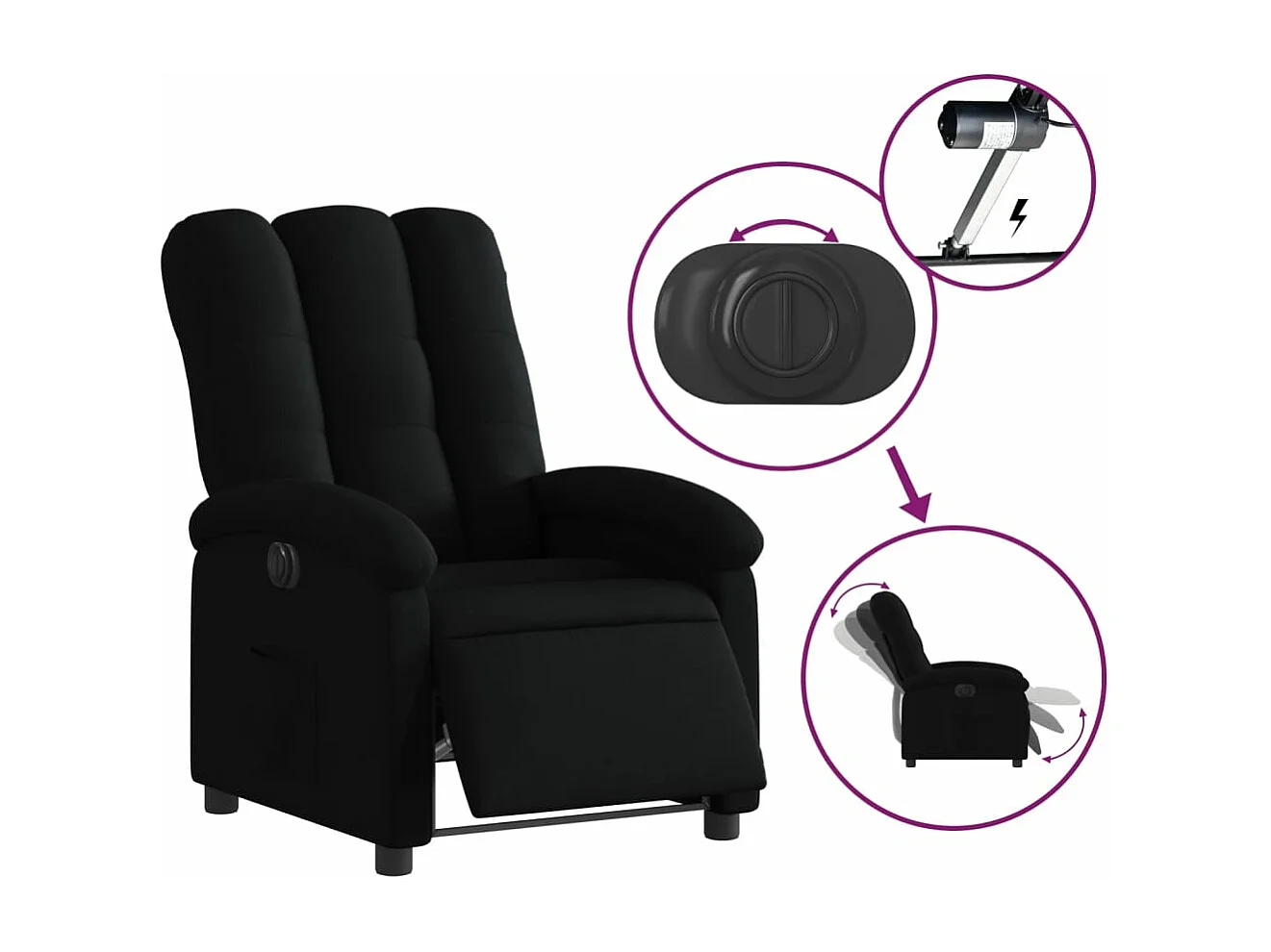 Fauteuil inclinable électrique Noir Tissu
