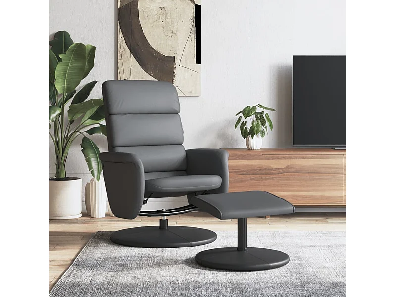 Sillón reclinable con reposapiés cuero sintético gris