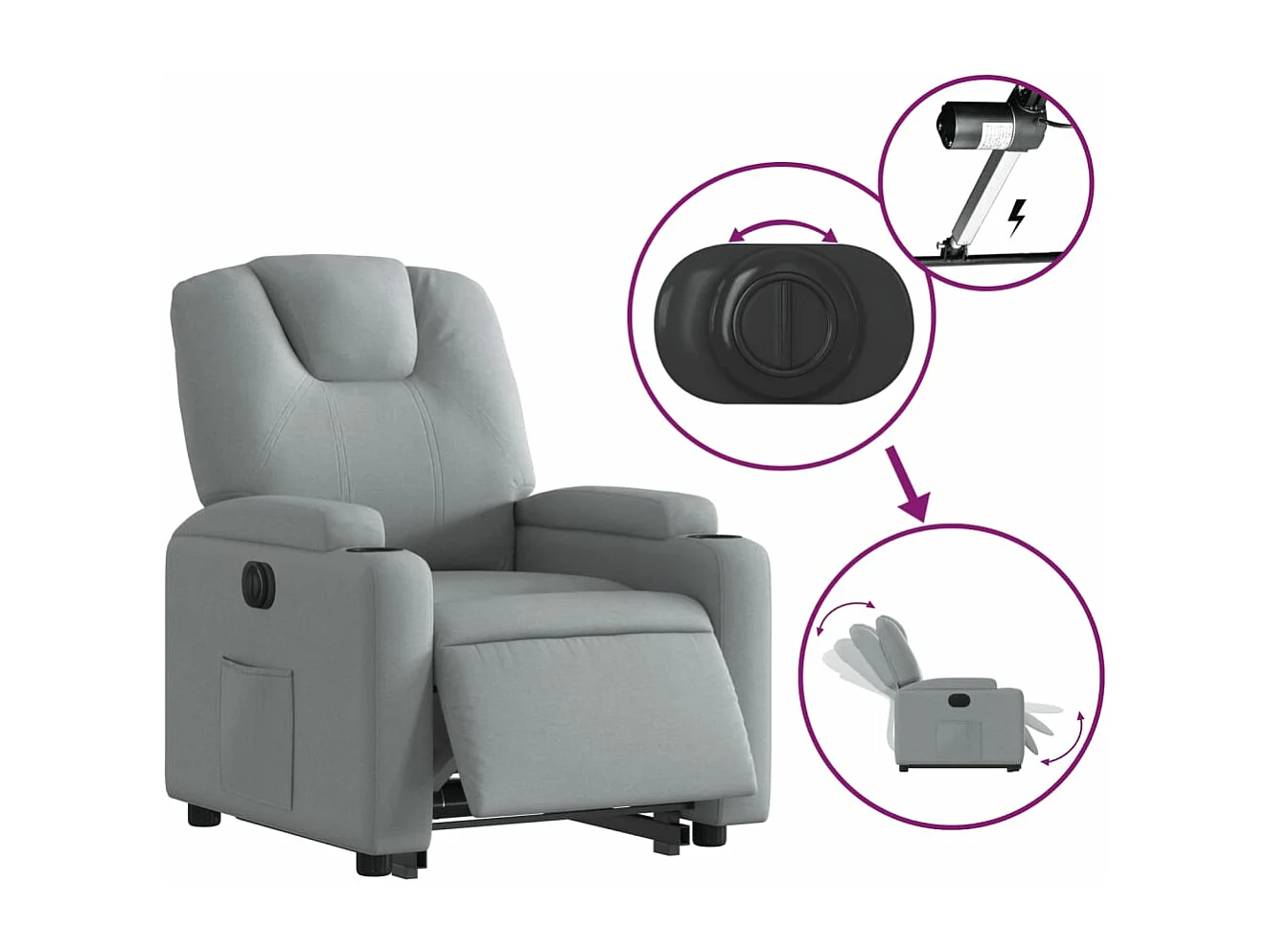 Fauteuil inclinable électrique gris clair tissu