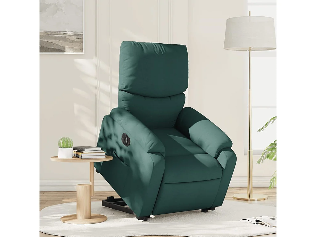 Sillón eléctrico reclinable elevable de tela verde oscuro