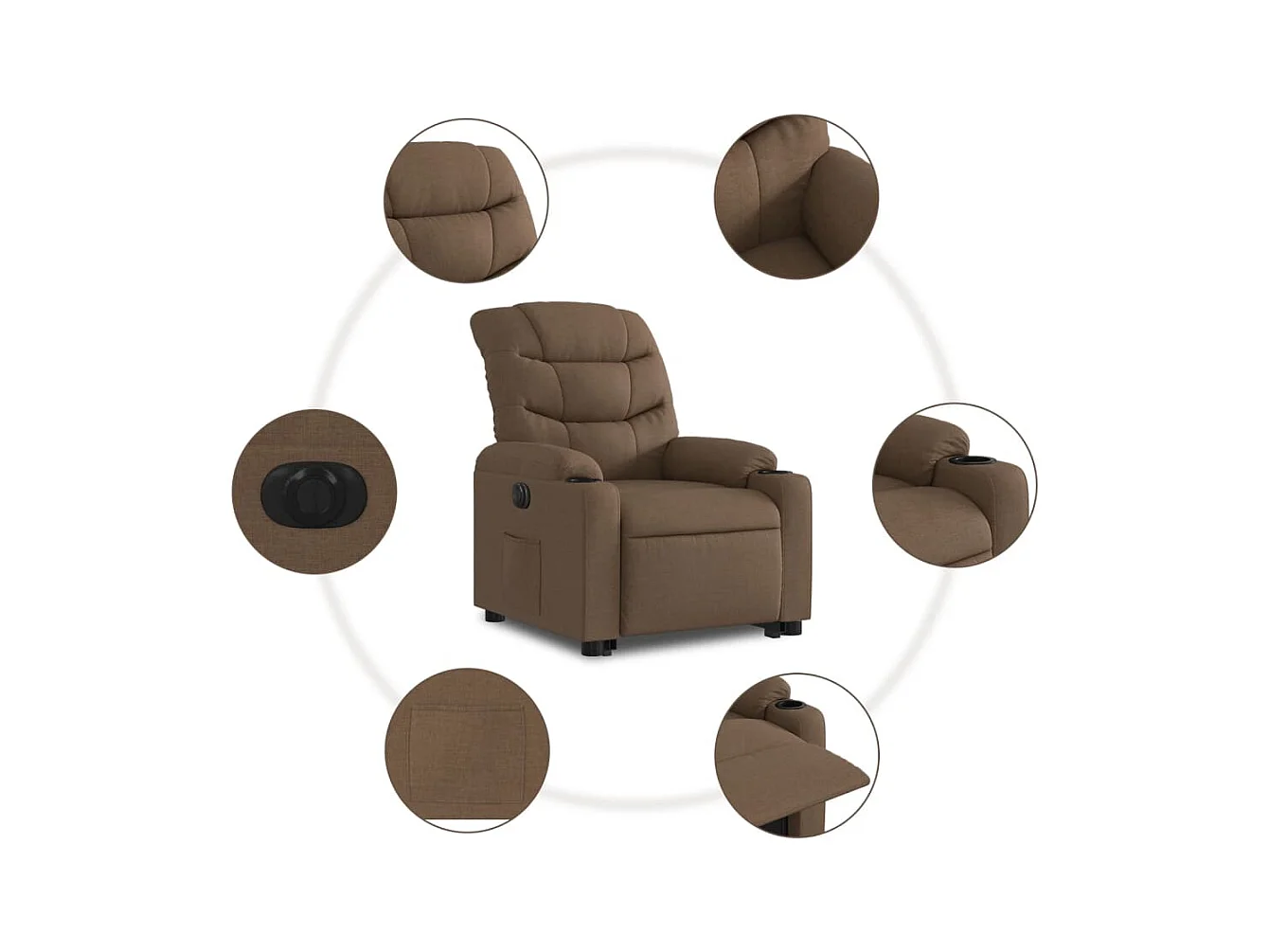 Fauteuil inclinable électrique marron tissu