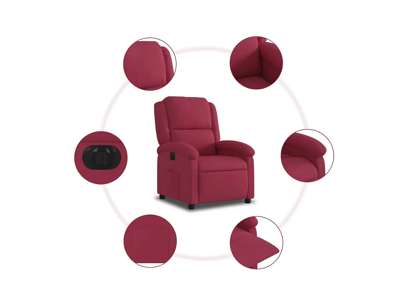 Sillón reclinable eléctrico de terciopelo rojo tinto