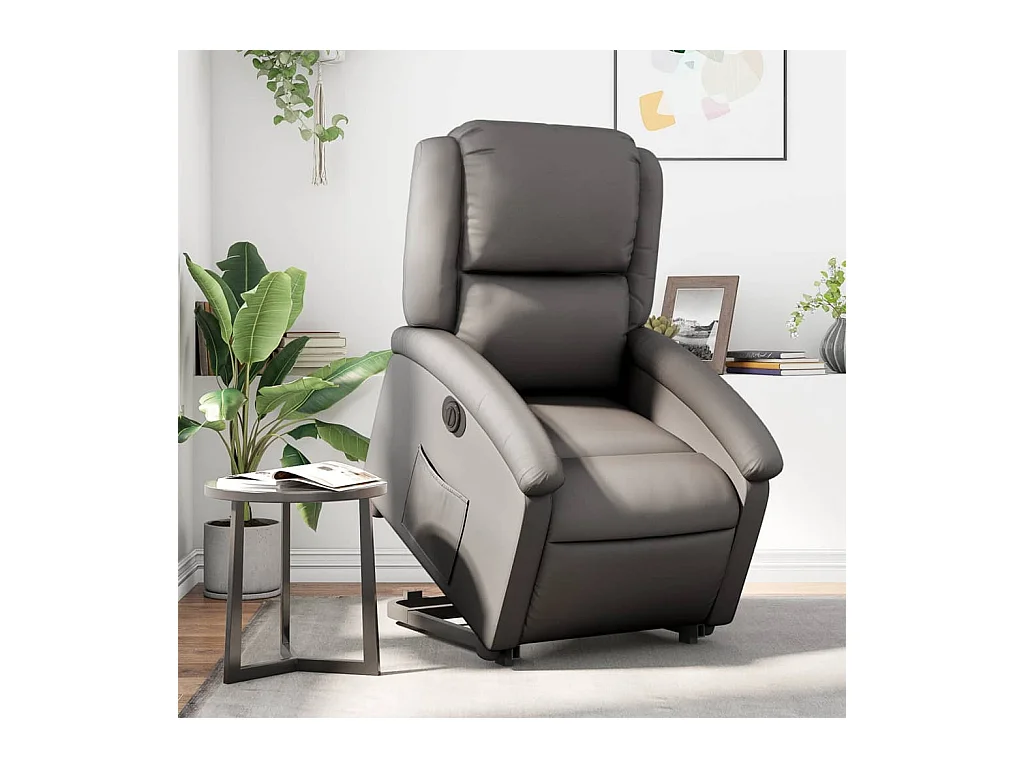 Fauteuil inclinable électrique gris cuir véritable