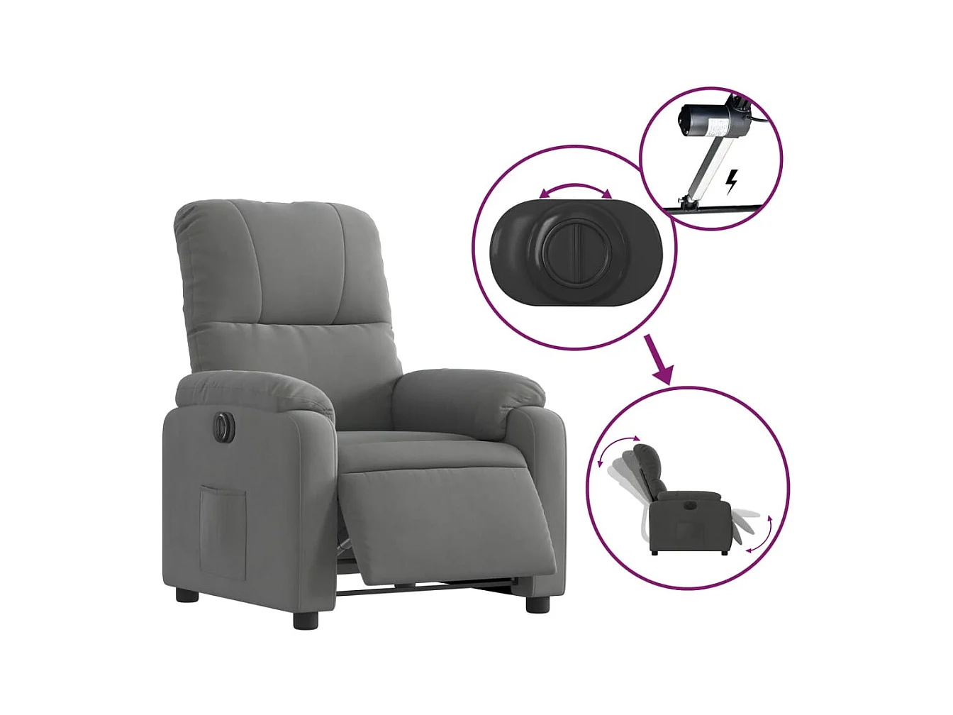 Fauteuil inclinable électrique gris foncé tissu microfibre