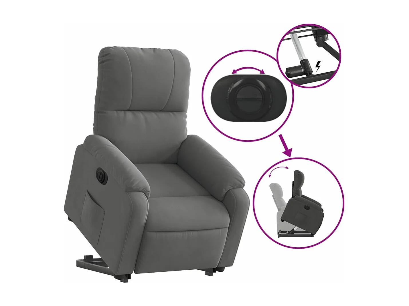 Fauteuil inclinable électrique gris foncé tissu microfibre