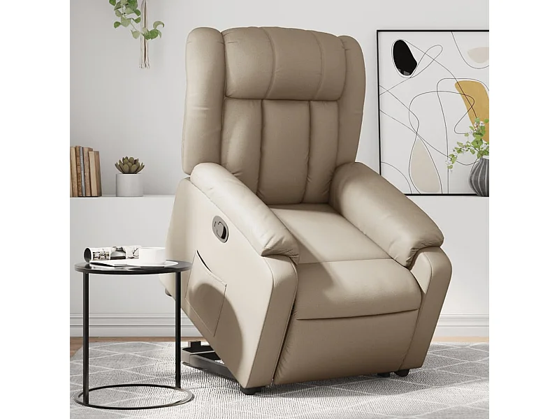Sillón reclinable elevable cuero artificial color capuchino