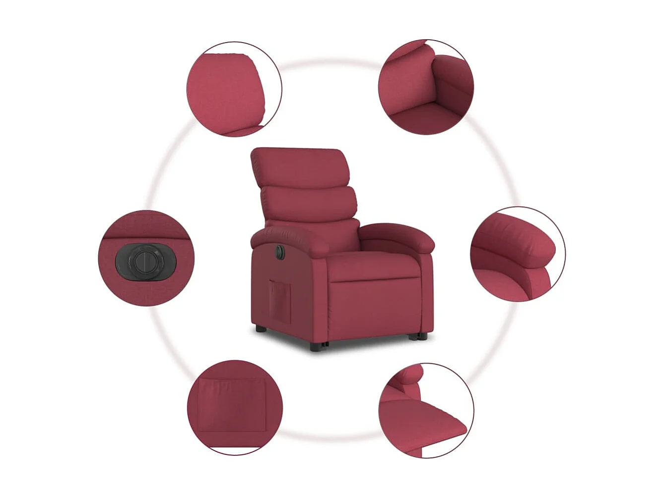 Fauteuil inclinable électrique rouge bordeaux tissu
