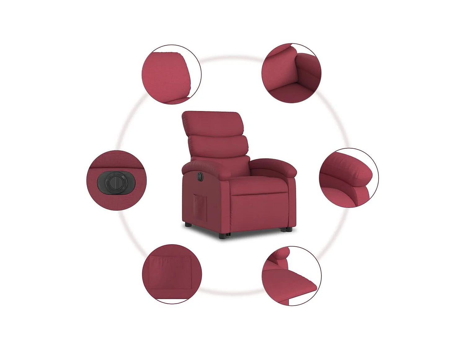 Fauteuil inclinable électrique rouge bordeaux tissu