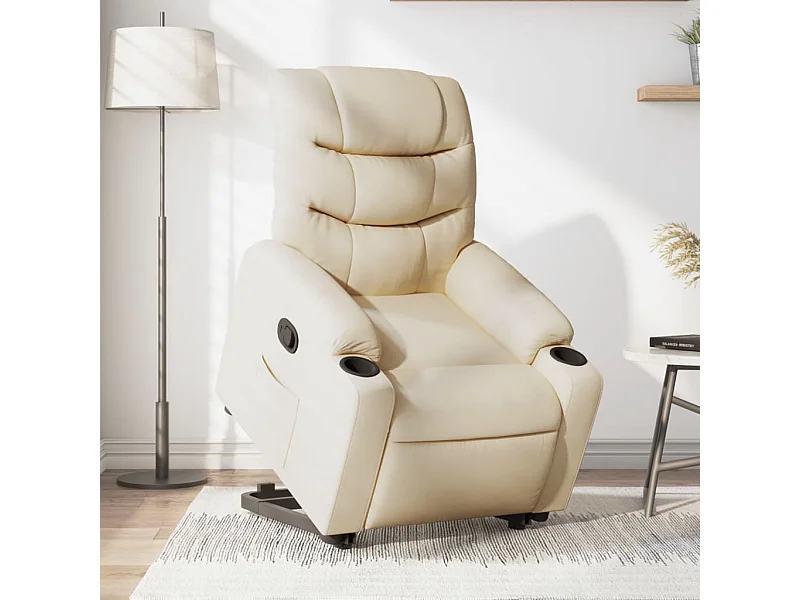 Sillón reclinable elevable de tela color crema