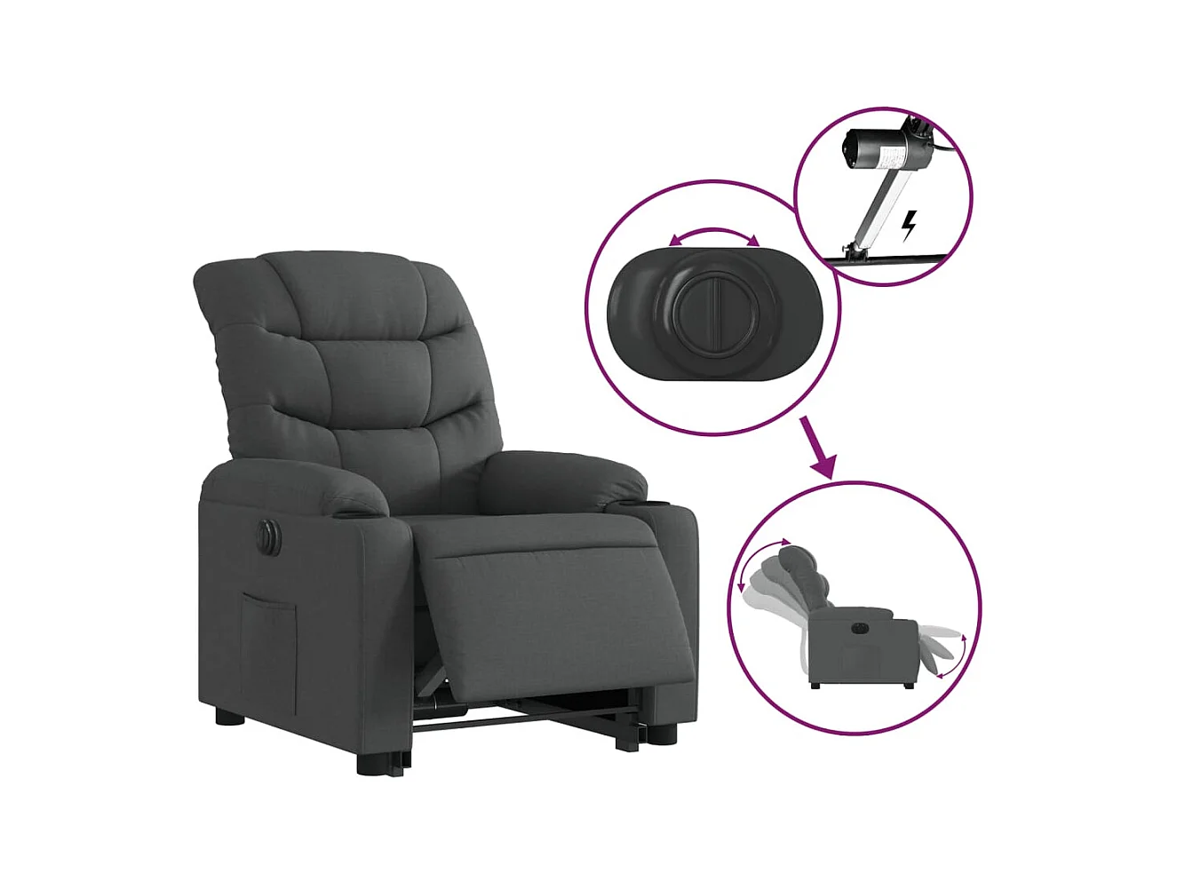 Fauteuil inclinable électrique gris foncé tissu