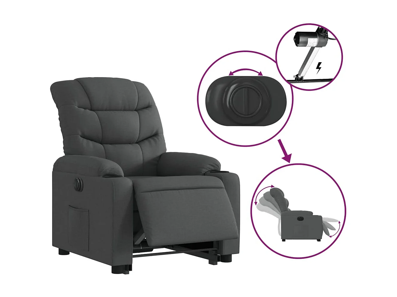 Fauteuil inclinable électrique gris foncé tissu