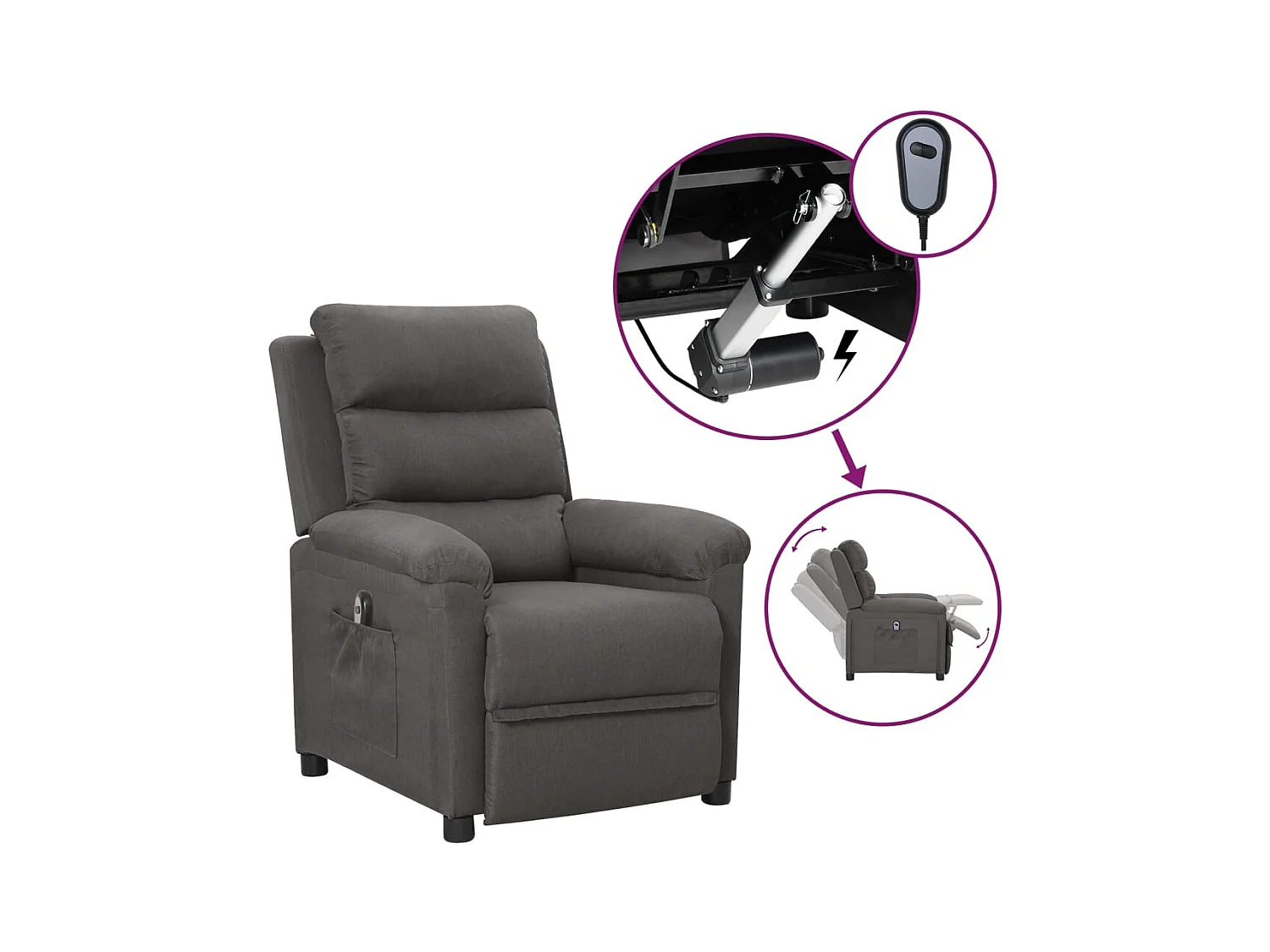 Fauteuil inclinable électrique Gris foncé Tissu