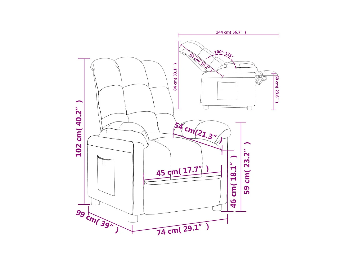 Fauteuil inclinable Taupe Tissu