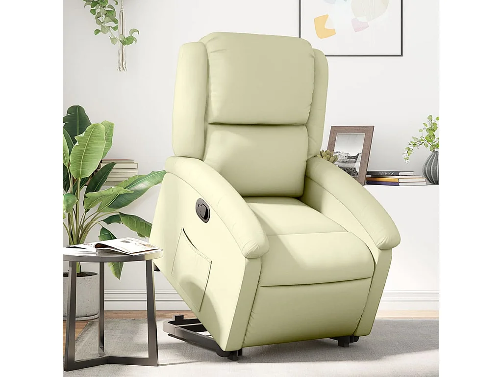 Fauteuil inclinable crème cuir véritable