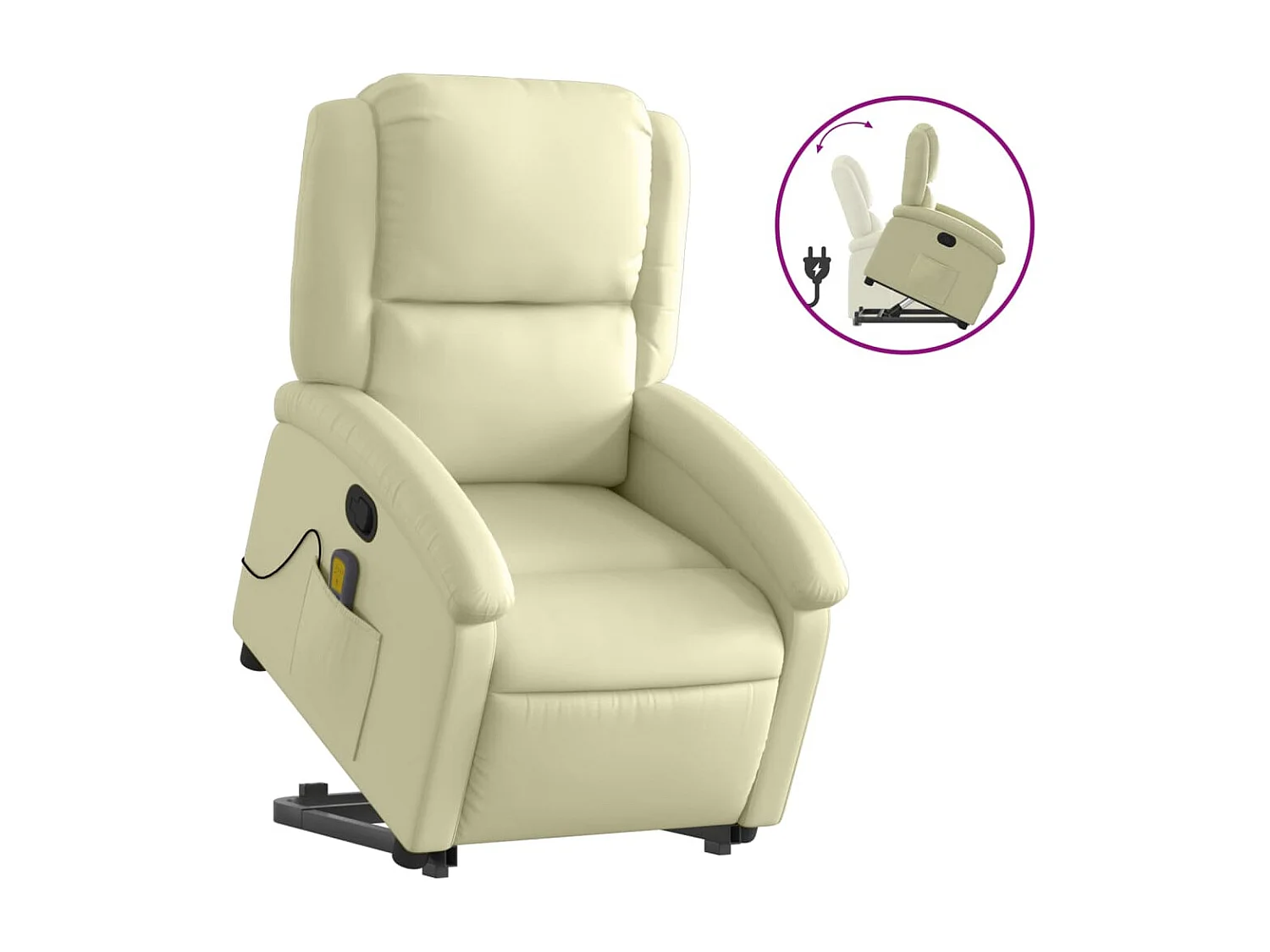 Fauteuil inclinable crème cuir véritable