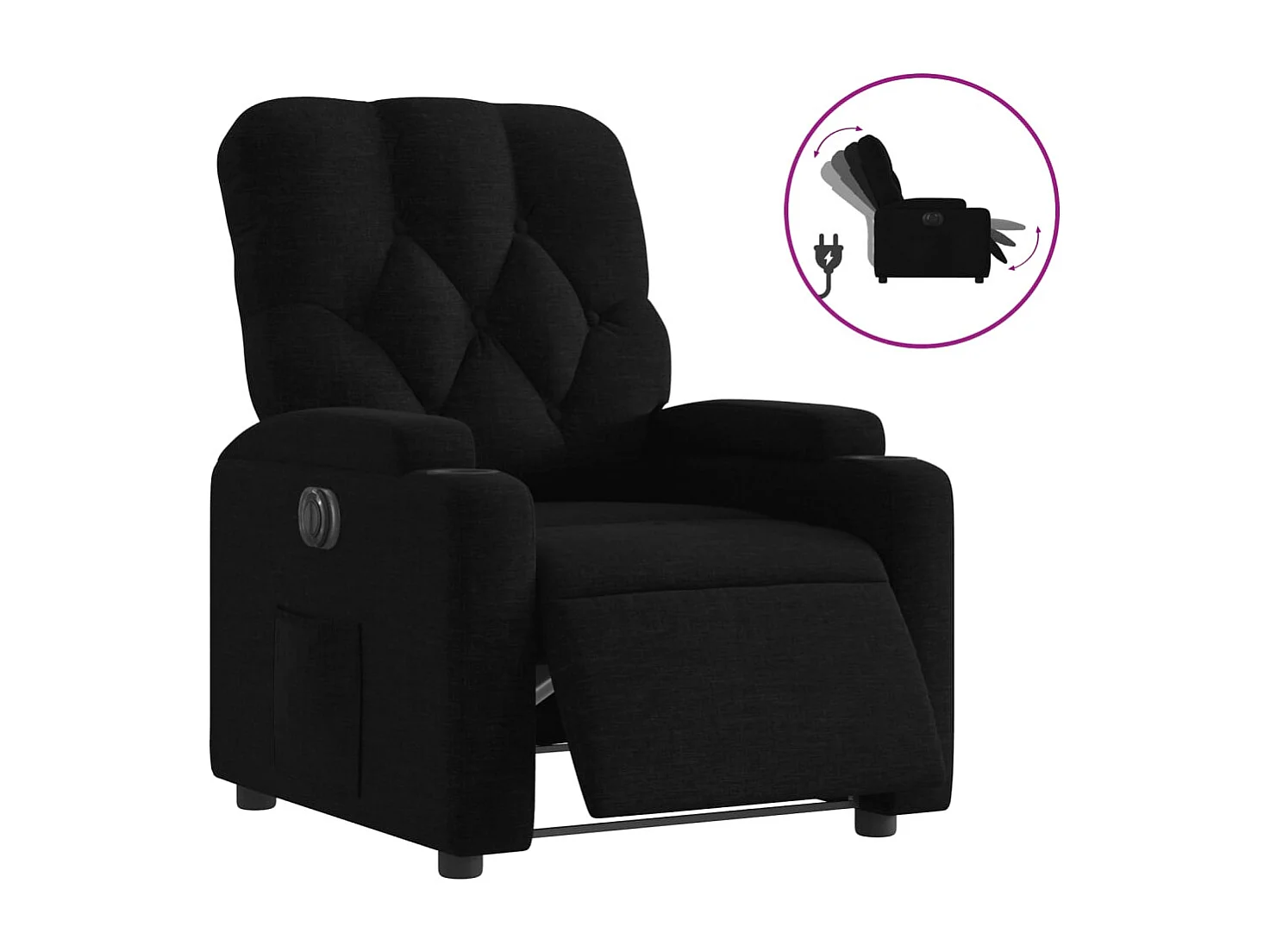 Sillón reclinable eléctrico de tela negro