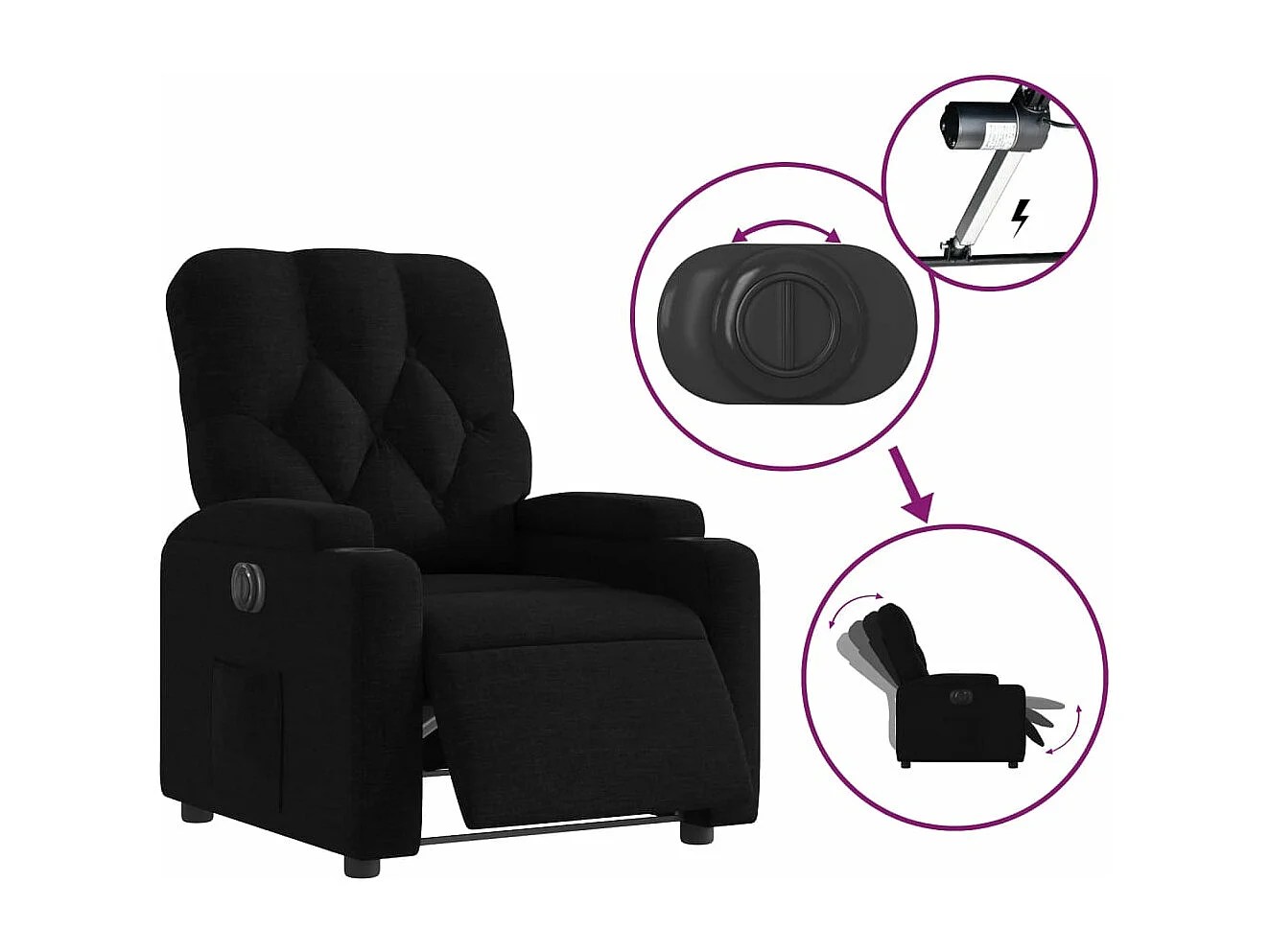 Sillón reclinable eléctrico de tela negro