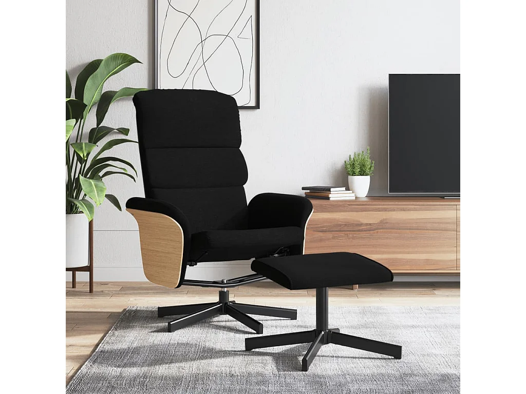Fauteuil inclinable avec repose-pied noir tissu