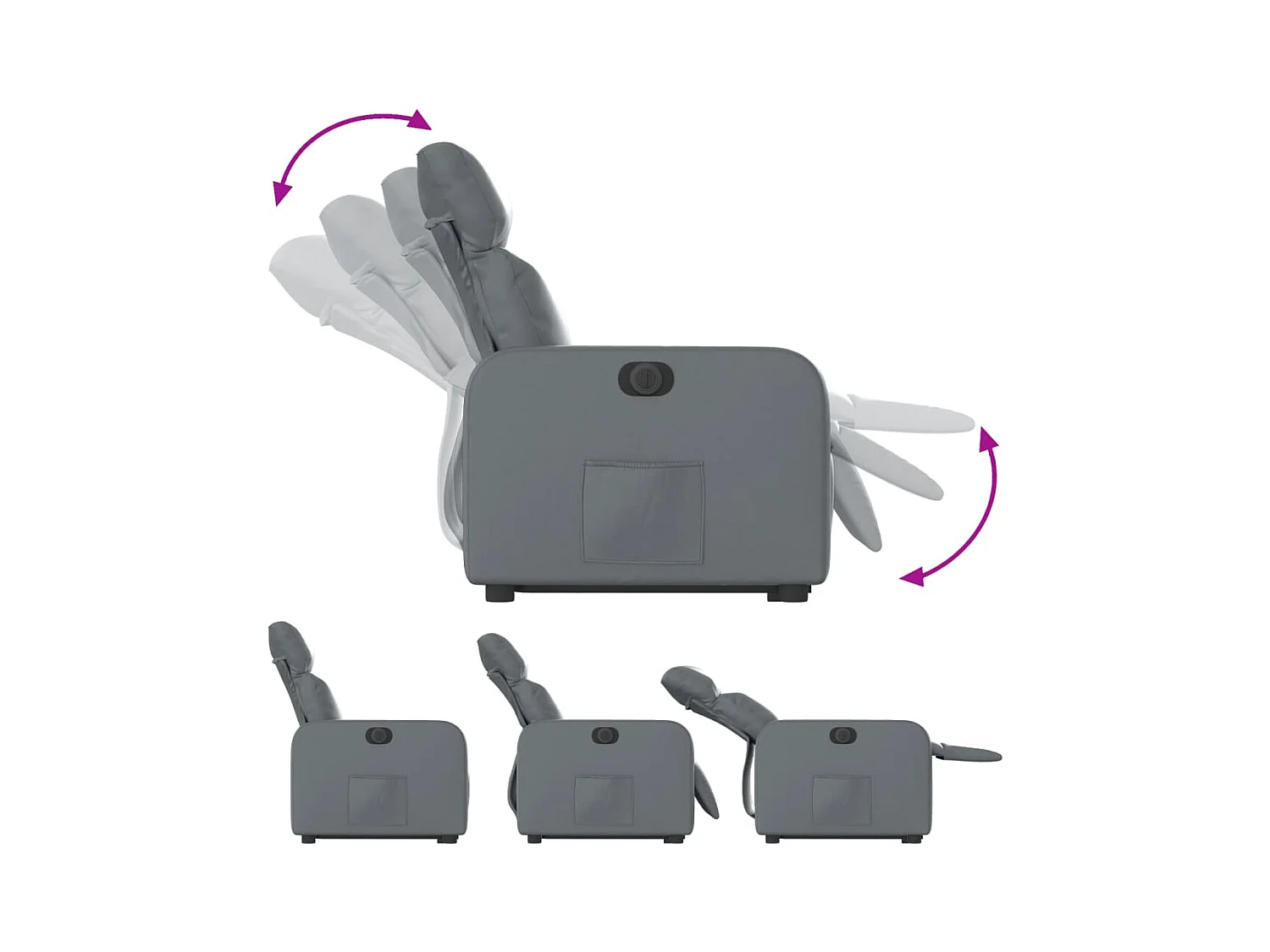 Poltrona reclinável elevatória elétrica couro artif. cinzento