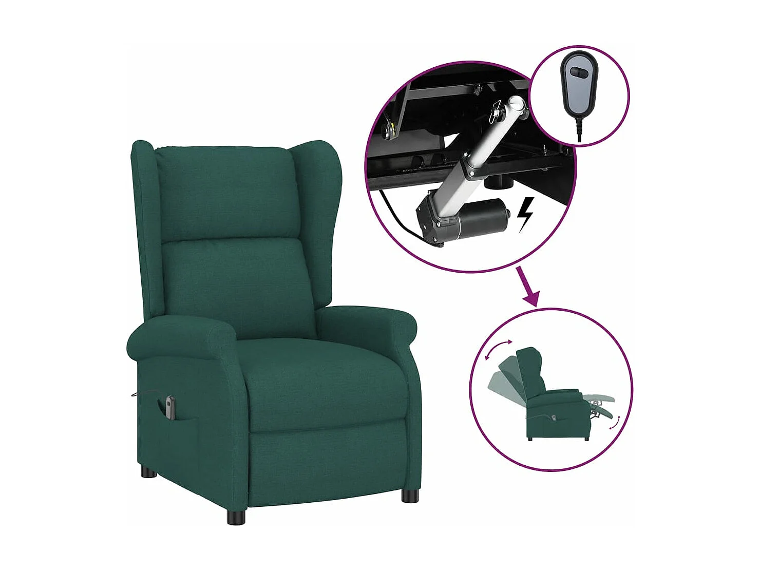 Fauteuil inclinable électrique Vert foncé Tissu